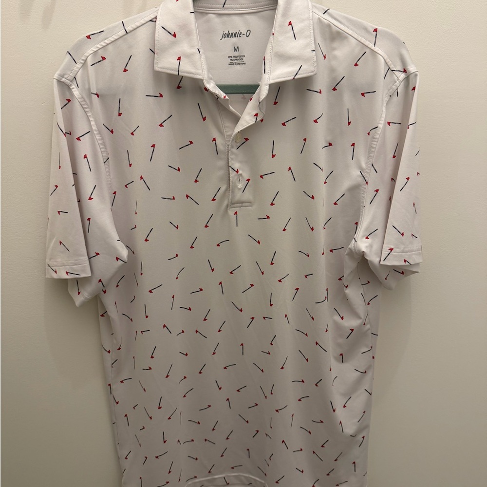 johnnie-O White Polo with Red and Black Accents